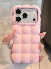 創意可愛奶油色 3D 雲朵方塊設計手機殼，相容 iPhone 18 Pro Max 17 Pro Max 17 Pro 17 16 Pro Max 16 Pro 16 15 Pro Max 15 Pro 14 Pro Max，附防丟掛繩腕帶，極簡可愛磨砂防震緩衝保護殼 - 粉色 - 查看 3