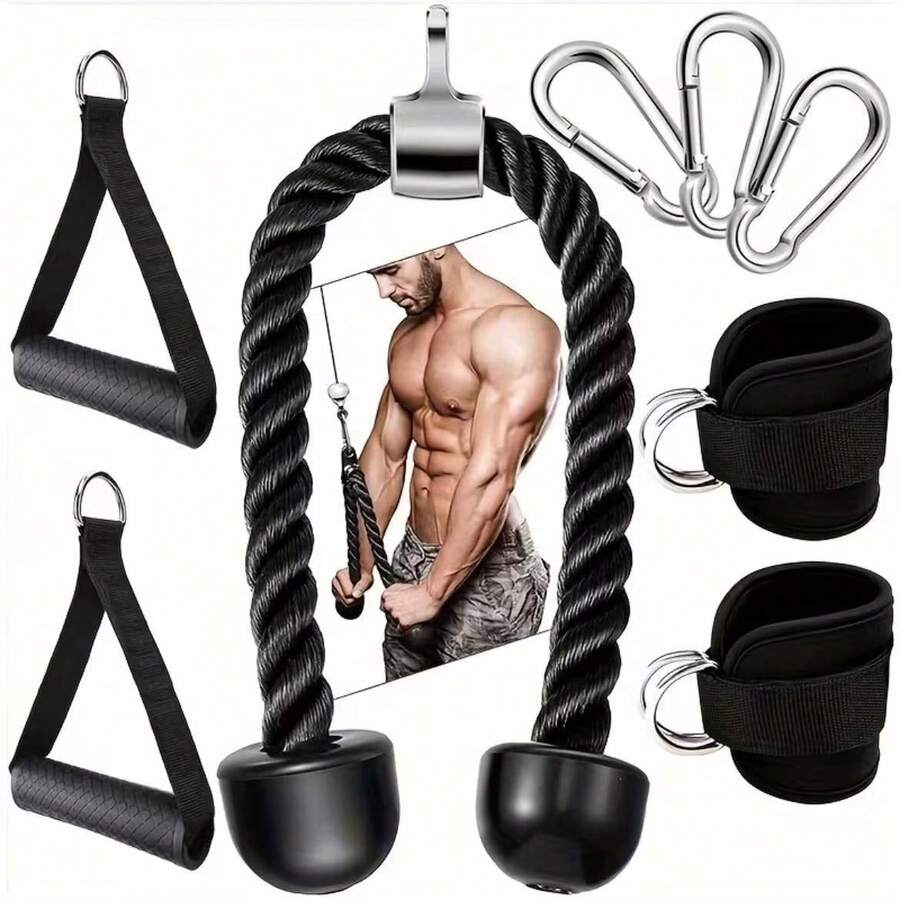 Heavy Duty Triceps Pull Rope, Biceps Pull Band, Nylon Fitness Equipment Set, Suitable For Home Gym, High Pulley Down Machine, Abdominal Cable Crossover Training - A - View 1