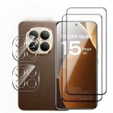 2+2pcs Set Compatible With Xiaomi Note15 Pro+/Note15 Pro/Note15/Note14 Pro+/Note14 Pro/Note14/Note13 Pro+ High Definition Curved Ultra Clear Screen Protector Film Camera Lens Protector Film Anti-Fall Anti-Scratch Phone Film Tempered Glass + Lens Film Phone Screen Protector - Clear - View 2