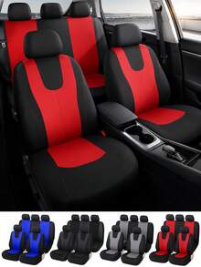 Juego de 9 piezas de fundas para asientos de coche estilo chaleco flexible con ribete decorativo incorporado, protectores de cojín de asiento elásticos y transpirables, aptos para sedanes familiares, SUV y camionetas - Un estilo - Ver 2