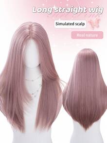 alicegarden 26 Inch Front Lace Wig, Natural Straight Hair, Stunning Rusty Rose Color, Middle Part Design, Suitable For Women's Daily, Party, Cosplay Use, Natural And Durable Wig Gift, Halloween - Rusty Rose - View 1