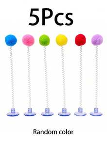 1/5/10/15/20pcs Indoor Cat Interactive Toys, Durable Metal Spring Plush Ball Cat Teaser Wand With Suction Cup Base, Random Mixed Colors, Battery-Free, Stimulate Hunting Instinct, Suitable For All Cat Breeds Pet Toys - Multicolor - View 11