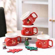 1pc/5pcs 300ml Ceramic Mug, Christmas Boot Shape With Reindeer Print, Suitable For Home Use, Holiday Decoration And Christmas Gift - Multi-color - Christmas Stocking Mug - View 2