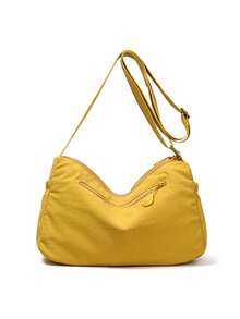 1pc Solid Color Fashion Minimalist Nylon Fabric Zipper Closure Lightweight Versatile Daily Mini Crossbody Shoulder Bag For Men, Suitable For Daily Commute, Shopping, Cycling - Multicolor - View 6