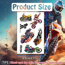 FTVLTAT 10 Sheets Motorcycle Racing Bike Temporary Tattoo Stickers, Watercolor Long-Lasting Waterproof Tattoo Stickers, Perfect For Party Accessory Supplies, Motorcycle Theme Party Essential - Multicolor - View 4