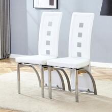 Dining Chairs - White+Silver + Metal + PU Leather + Set Of 2 - View 1