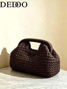 Dedoo 2026 New Natural Fiber Clutch, Handwoven Raffia Grass Summer Beach Bag, Straw Bag, Boho Chic - Coffee - View 2