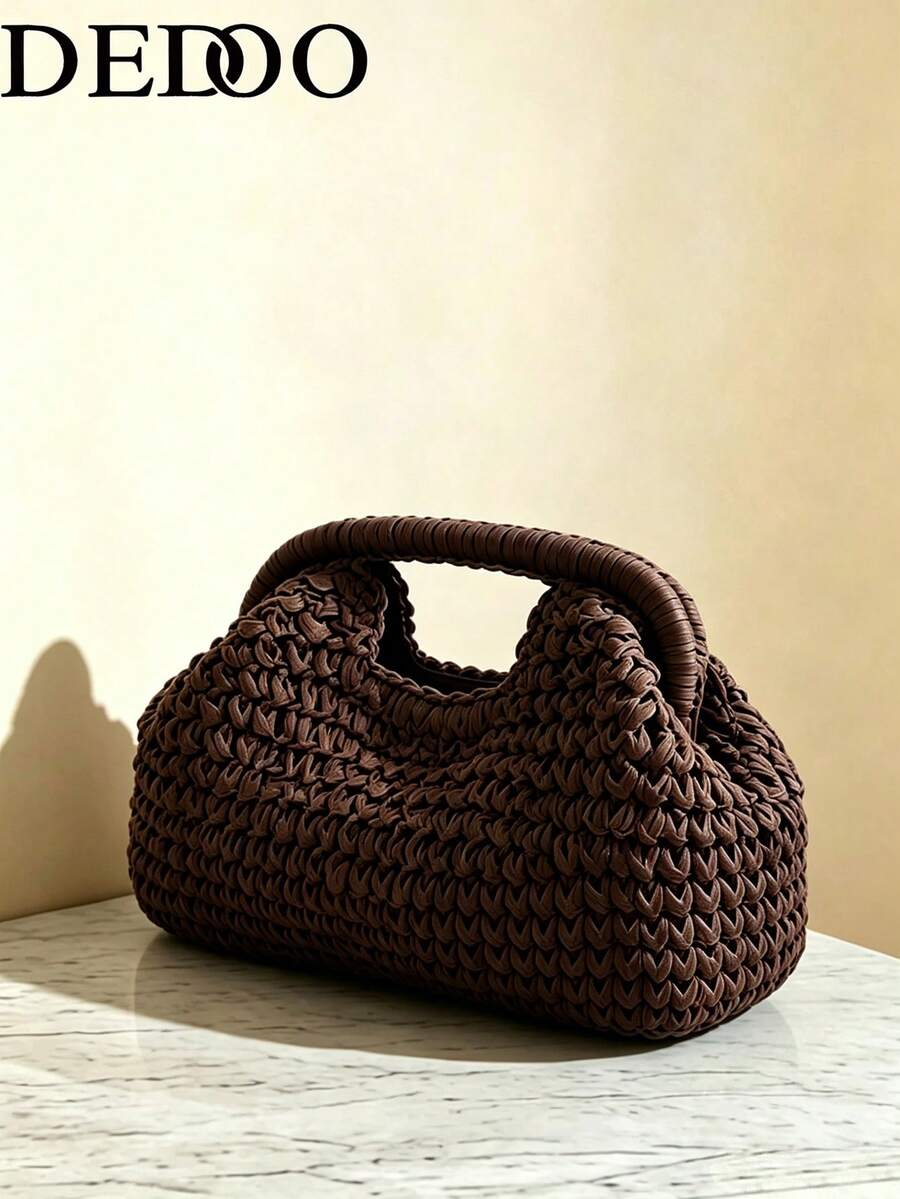 Dedoo 2026 New Natural Fiber Clutch, Handwoven Raffia Grass Summer Beach Bag, Straw Bag, Boho Chic