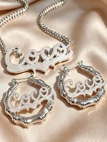 [ZzAi Custom]Back To School Jewelry Set, Customized Birthstone + Name, 3cm Earring Size, Academic Style Suitable For Teenagers' Daily Back To School Outfits - White Sand-pressed Style 1 - View 2