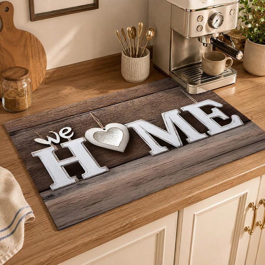 1 pieza Tapete de mesa HOME con patrón de grano de madera en forma de corazón, almohadilla rectangular de tela estilo rústico vintage, textura de tablón de madera falsa marrón con detalle de impresión de letras, protector de escritorio a prueba de polvo y resistente a manchas, adecuado para la parte superior de la lavadora, cuarto de lavandería, baño, área de almacenamiento del hogar, decoración diaria, todas las estaciones - Multicolor - Ver 1