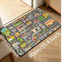 1pc Multicolor Cartoon City Traffic Road Building Stadium Car Print Play Mat, Cute Cartoon Early Education Short Plush Rectangular Edged Anti-Slip Crawling Pad, Children's Room Game Area Early Education Parent-Child Interaction All-Season Home Scene - Multicolor - View 10