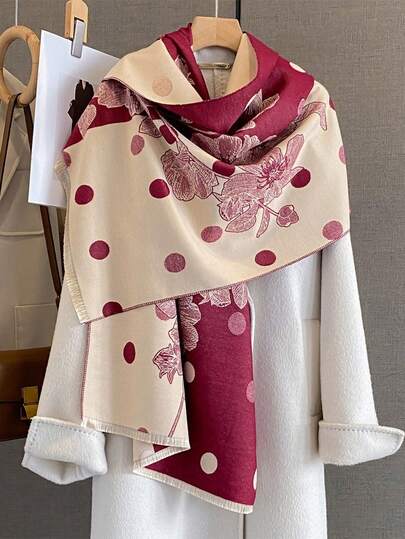 1 pièce Écharpe élégante en faux cachemire avec motif à pois jacquard, couverture de chambre climatisée, mode automne/hiver polyvalente et résistante au froid, châle décoratif chaud pour l'extérieur, convient pour l'assortiment quotidien