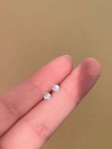 2/4/6/8pcs Hypoallergenic Mini Four-Prong Faux Diamond Stud Earrings, No Piercing Needed Ear Cuff Earrings, Delicate Earrings - Multicolor - View 15