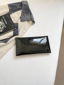 漆皮時尚五金純色極簡休閒 PU 純色手拿包 信封錢包零錢包 - 黑色 - 查看 7