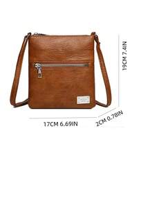 Women's Vertical Multi-Pocket Crossbody Bag, Vintage Small Square Bag, Solid Color Textured Shoulder Bag, Light Luxury French Style Minimalist Crossbody Bag - Brown - View 6