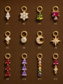 1pc 925 Sterling Silver Star & Moon Earring Pendant Series, 18K Gold Plated DIY Jewelry Pendant, Hoop Pendant, Earring Making Accessories - Gold - View 12