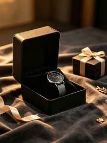 Black High-End Matte Watch Jewelry Storage Box Gift Set, Includes Sponge, Unisex, Light-Absorbing Velvet Sponge Spring Box, Black Watch Gift Box, Elegant Packaging Box, Great Gift, Harajuku Style Fashion Watch Gift Box, Student Gift Watch Box, Watch Storage Box, Bracelet Watch Prayer Beads Storage Box - Multicolor - View 1