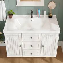 Mueble para lavabo, mueble bajo lavabo, mueble de baño con 3 cajones, amplio espacio de almacenamiento, lavabo de pared, mueble de baño con lavabo, verde, 78.5**.8cm - Blanco + Cerámica + MDF + Metal - Ver 5
