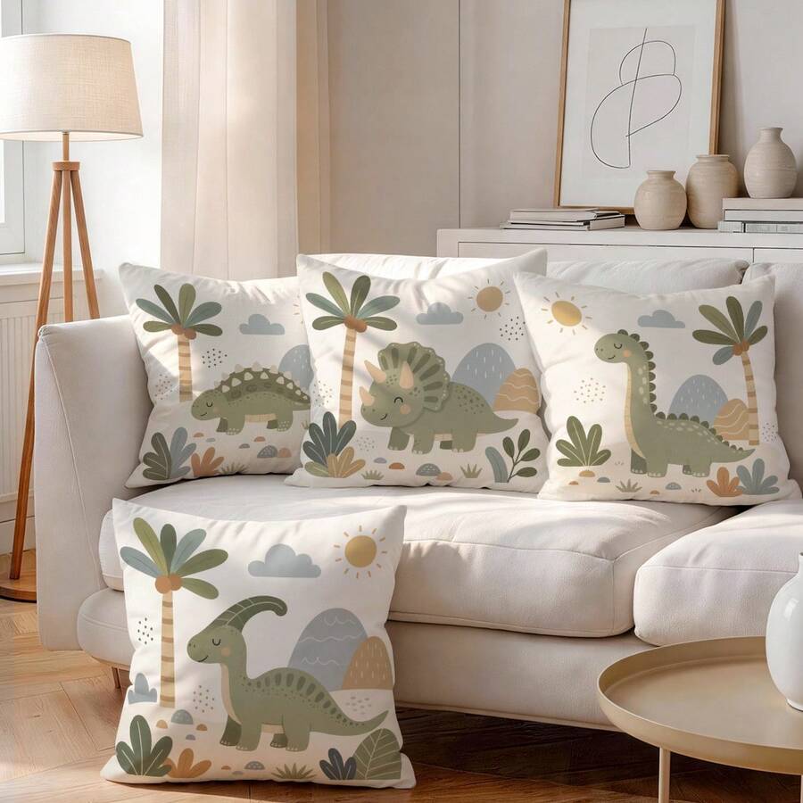 Childhood Dinosaur Tree Pattern Pillowcase, No Insert, Single-Sided Print Pillowcase, Suitable For Living Room Bedroom Home Decor, All-Season Pillowcase - Multicolor - View 1