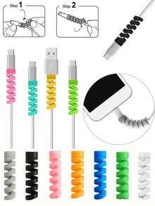 1pc Charging Cable Protector, Durable Cable Sleeve, Cable Management Accessory, Anti-Bend Phone & Computer Charging Protector, Anti-Breakage Cable, Soft Spiral Data Cable Protector, Suitable For Bedroom, Bathroom, Home, Office Desk, Etc. - Random Color - Soft Rubber Spiral Style - View 3