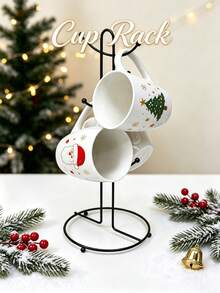 1pc Cup Storage Holder For Halloween And Christmas Farmhouse Coffee Mug Rack, Coffee Mug Tree For 6 Mugs, Coffee Cup Holders For Counter, Black Coffee Cup Holder Countertop Organizer For Kitchen, Vintage Mug Rac - Black - View 4