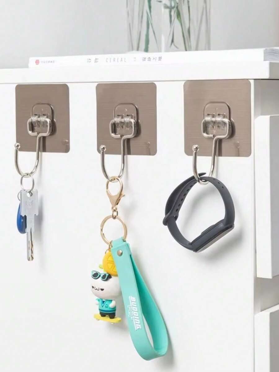 No-Drill Strong Adhesive Stainless Steel Large Hook With Wood Grain Backing, Waterproof And Moisture-Proof Wall Storage Rack For Bathroom And Kitchen, Holds Towels, Spatulas, Cleaning Tools, Bags, Coats, Non-Damaging To Walls, Multi-Functional Nail-Free Storage Hook For Home And Rental Use, Suitable For Multiple Scenarios - View 1