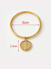 1pc Elegant Luxury Style Gold Titanium Steel Geometric Rotating Double-Sided Portrait Round Colorblock Pendant Titanium Steel Clasp Women's Bracelet, Suitable For Banquet, Party, Daily Wear, Gift, Fashionable Gorgeous Women's Jewelry, Geometric Jewelry, Portrait Jewelry. Wedding Season, Holiday Season Gift - Yellow Gold - View 6