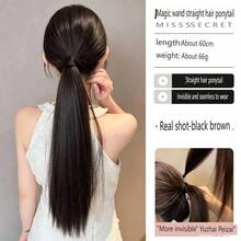Magic Wand Ponytail Hair Extension For Women, Low Ponytail Long Straight Hair, Big Wavy Curly Hair, Natural Ponytail Short Braid Hair Accessory - Coffee Brown - View 6