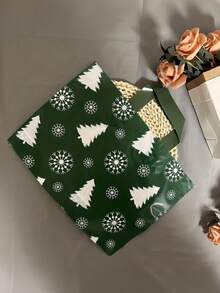 Christmas Style Green Background Snow Tree Tote Bag, Gift Bag, Shopping Bag, Fully Allover Print White Christmas Tree And Snowflake Pattern, Rich And Fresh Christmas Atmosphere, Suitable For Christmas Gifts, Small Businesses, Party Favors - Multiple Styles - View 6
