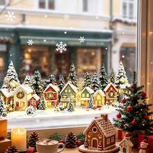 1pc Christmas Village Town Window Static Stickers, Winter Mini House Pine Tree Snowflake Scenery Design Reusable No Glue Removable Glass Decals For Home Store Cafe Front Door Xmas Winter Holiday Party Home Decorations. - Multicolor - View 6