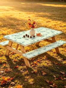 3 PiecesPicnic Tablecloth Set With Bench Cover, Elastic Edge Design, Floral Line Pattern, Washable Rectangular Tablecloth, Suitable For Wedding, Camping, Picnic, Garden Party And More, Practical Essential - F - View 10
