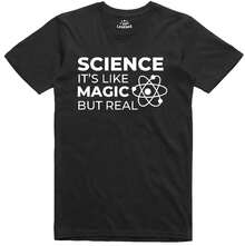 Funny T Shirt Mens Science Like Magic But Real Geek Fit Cotton Tee - 黑色 - 查看 1