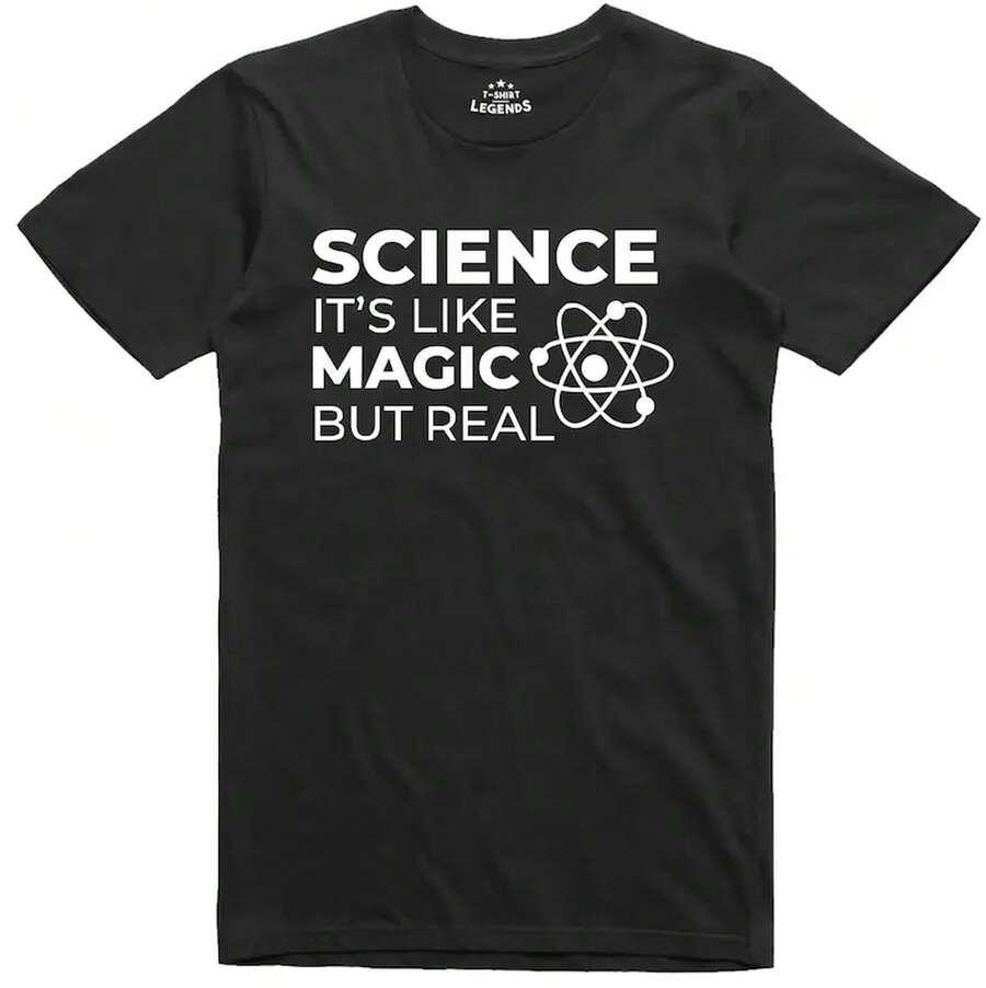 Funny T Shirt Mens Science Like Magic But Real Geek Fit Cotton Tee - 黑色 - 查看 1