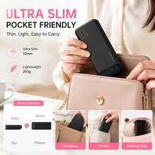 10000mAh Portable Power Bank With LED Digital Display, Slim USB-C Input & Output External Battery Charger, Lightweight Backup Battery Pack For Daily Travel And Multiple Devices - Black - View 4