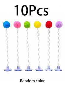 1/5/10/15/20pcs Indoor Cat Interactive Toys, Durable Metal Spring Plush Ball Cat Teaser Wand With Suction Cup Base, Random Mixed Colors, Battery-Free, Stimulate Hunting Instinct, Suitable For All Cat Breeds Pet Toys - Multicolor - View 13