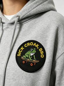 1件滑板青蛙圖案刺繡貼布 -「Sick Croak」刺繡燙貼貼布 - 龐克青蛙設計，適用於帽子、背包、狗胸帶、軍用背心、健身包、頭盔、DIY禮物 - 圓形 - 查看 6