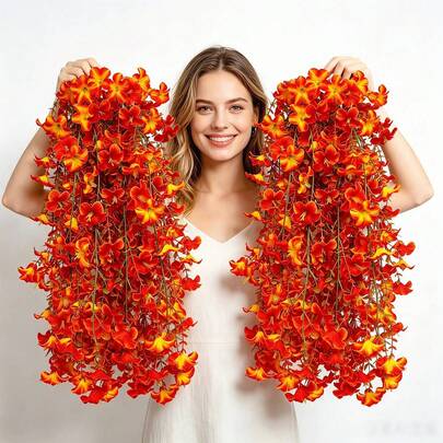 6pcs Artificial Hanging Eucalyptus Vines, Plastic Silk Wall Hanging Faux Floral Garland, Suitable For Home, Wedding, Outdoor Garden Decoration