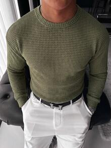 Suéter de hombre versátil con textura, casual para uso diario y desplazamientos, combina con todo - Verde militar - Ver 1