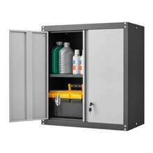 Lockable Storage Cabinet, Metal Garage Storage Cabinets, Metal Wall Cabinet For Garage, Wall Mount Cabinet With Lock And Adjustable Shelf, Floating, BlackGrey - Black - View 1