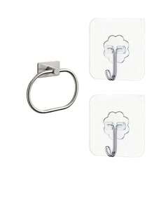 1pc Towel Ring Holder, Suitable For Bathroom, Kitchen, Apartment And Rental Space. Strong Self-Adhesive, No Drilling Wall Mount Installation, 180° Rotation, Easy Installation, Multiple Colors Available. Multi-Functional Bathroom Storage Solution - Multicolor - View 10