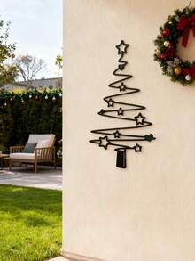 Christmas Tree Line Decoration - Holiday Decor, Suitable For Indoor And Outdoor Use, Elegant Black Metal Tree With Star Decoration, Perfect For Living Room, Patio Or Garden, Christmas Wall Decor - Black - View 10