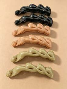 6pcs Women's Vintage Solid Color Twisted Hollow Banana Hair Clips, Minimalist Versatile Vertical Hair Clips For Half-Up Back Hair, Non-Slip Hair Styling Clips For School/Work/Home - Multicolor - View 6
