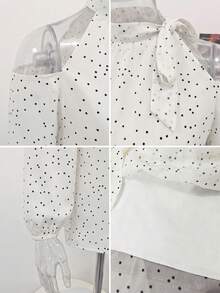Women's Bowknot Polka Dot Halter Neck Blouse, Early Spring French Gentle Style, Design-Driven Niche Long Sleeve Top White - White - View 8