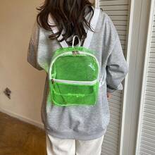 Bright Green Transparent PVC Mini Backpack With White Zipper Shoulder Strap - Multicolor - View 3