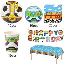 Juego de Vajilla para Fiesta de Cumpleaños To.Y - Decoraciones de Fiesta con Pancarta de Woody & Buzz - Multicolor - Ver 3