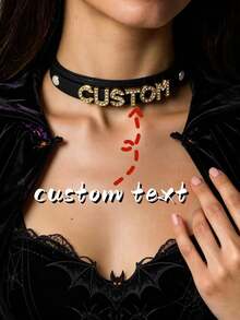 Halloween Goth Black PU Leather Gold Letters Customized Collar Choker Collar Role Age Play Cosplay Personalized Chocker Party Accessories - Multicolor - View 1