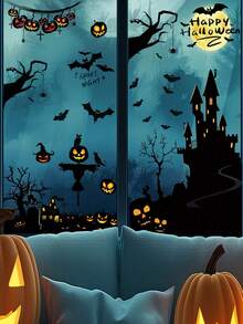 New Halloween Black Castle, Bat, Pumpkin Window Glass Static Cling Stickers Scene Decor, Halloween Party, Store Window Decoration - Sticker - View 7