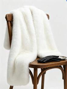 Low-Key Premium Solid Color Men's Long Fur Scarf, Thick Soft Fabric, Intellectual Style Daily Wear Warm Neck Warmer, Oversized Extra Wide Shawl - White - View 5
