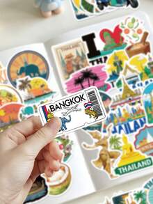 50pcs Thai Aesthetic Stickers-Southeast Asian-Perfect For Scrapbooks, Bullet Journals, Suitcases, Water Bottles, And Parties-DIY Gifts - 50pcs/pack - View 7