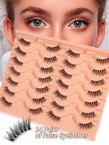 MAANGE 14 Pairs/Box Smooth Half-Length False Eyelashes, Soft And Lightweight, 3D Faux Mink Material, Create Natural Makeup Effect, Reusable, Suitable For Daily Makeup, Fresh Girly Style, Strip False Eyelashes, False Eyelashes (Or 5 Pairs Half Eyelashes) - Black - View 9